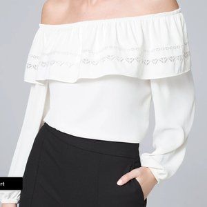 White House Black Market Embroidered-Trim Off-The-Shoulder Blouse